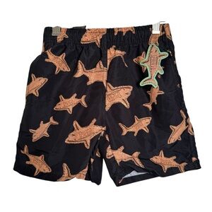 UZZI Boys Swim Trunks Size Small NWT Black Beige Shark Print
